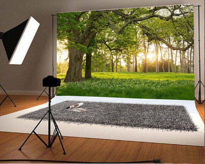 Leowefowa 7X5FT Spring Backdrop Rural Forest Trees Backdrops for Photography Blooming Flowers Green Grassland Nature Vinyl Photo Background Kids Adults Outdoor Travel Portraits Studio Props - Image 2